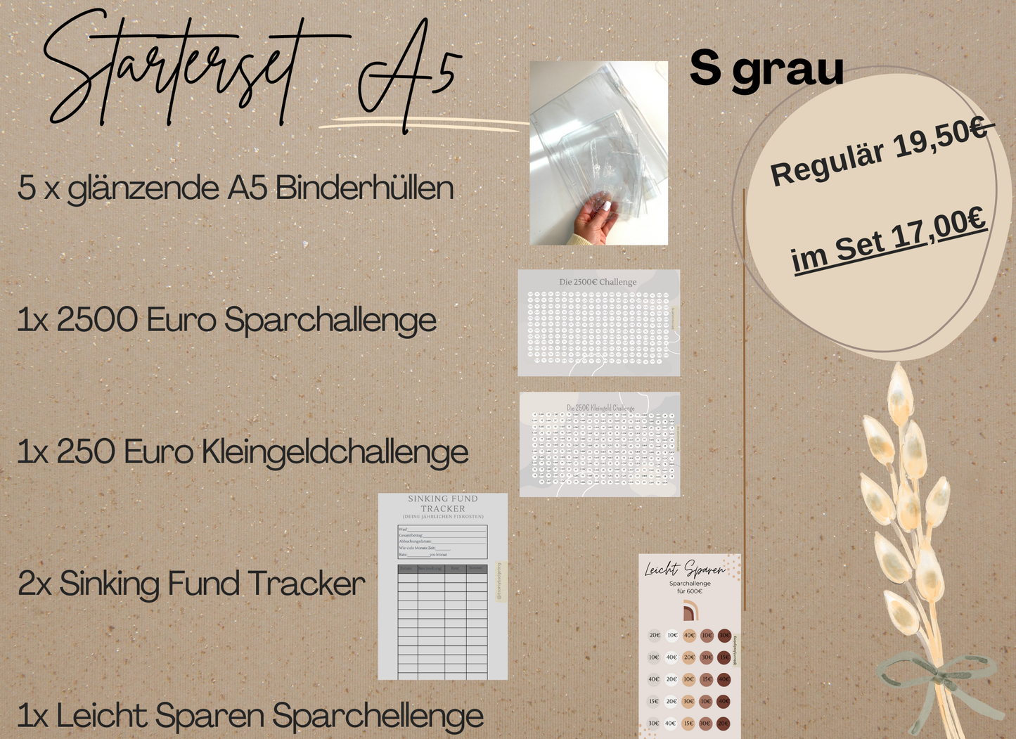 Starterset Umschlagmethode S A6 oder A5 rosa/grau/beige