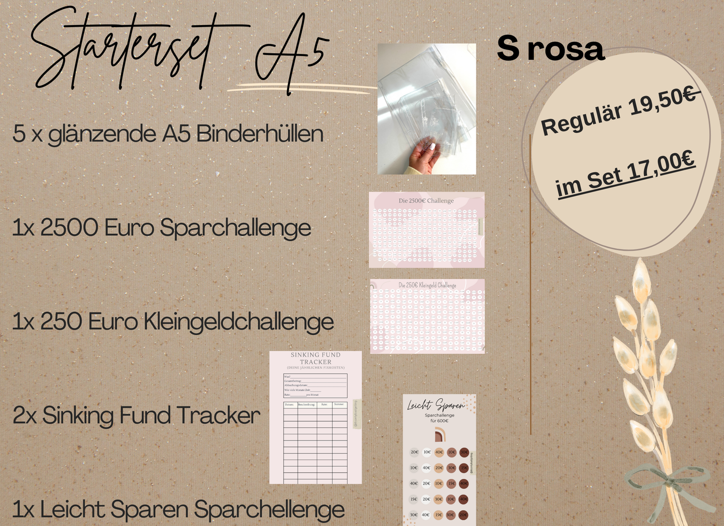 Starterset Umschlagmethode S A6 oder A5 rosa/grau/beige
