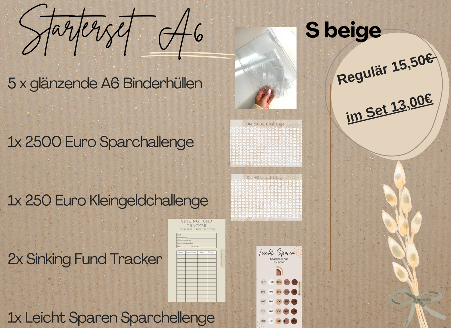 Starterset Umschlagmethode S A6 oder A5 rosa/grau/beige