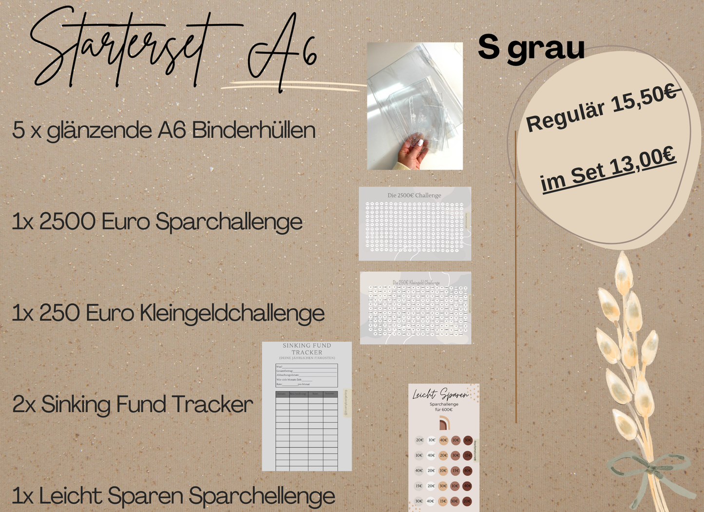 Starterset Umschlagmethode S A6 oder A5 rosa/grau/beige