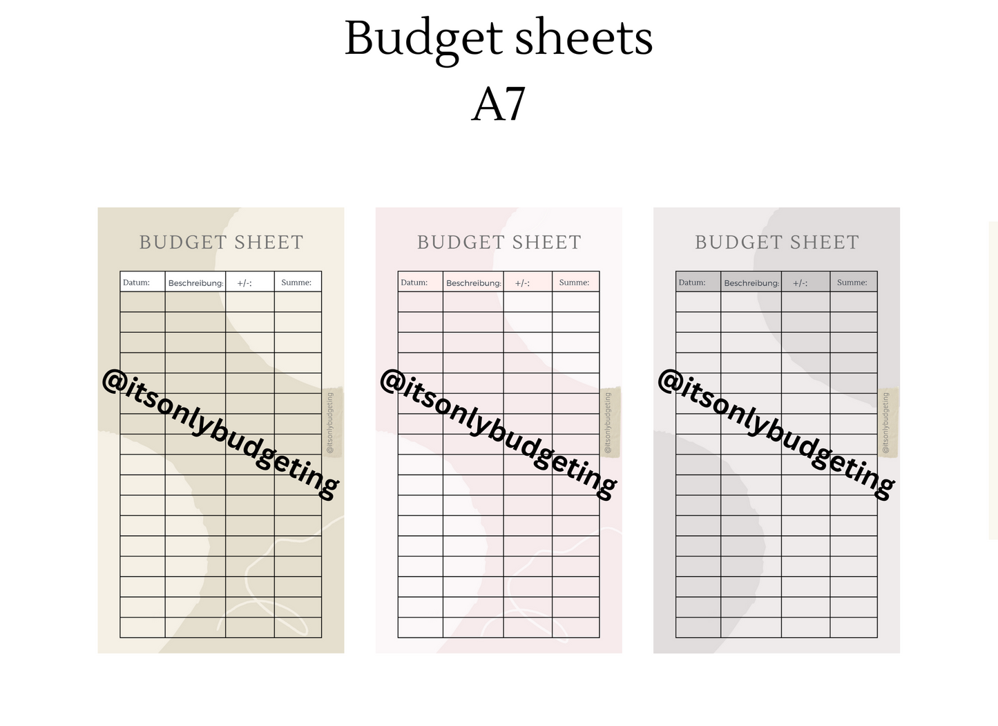 Budget sheets A7