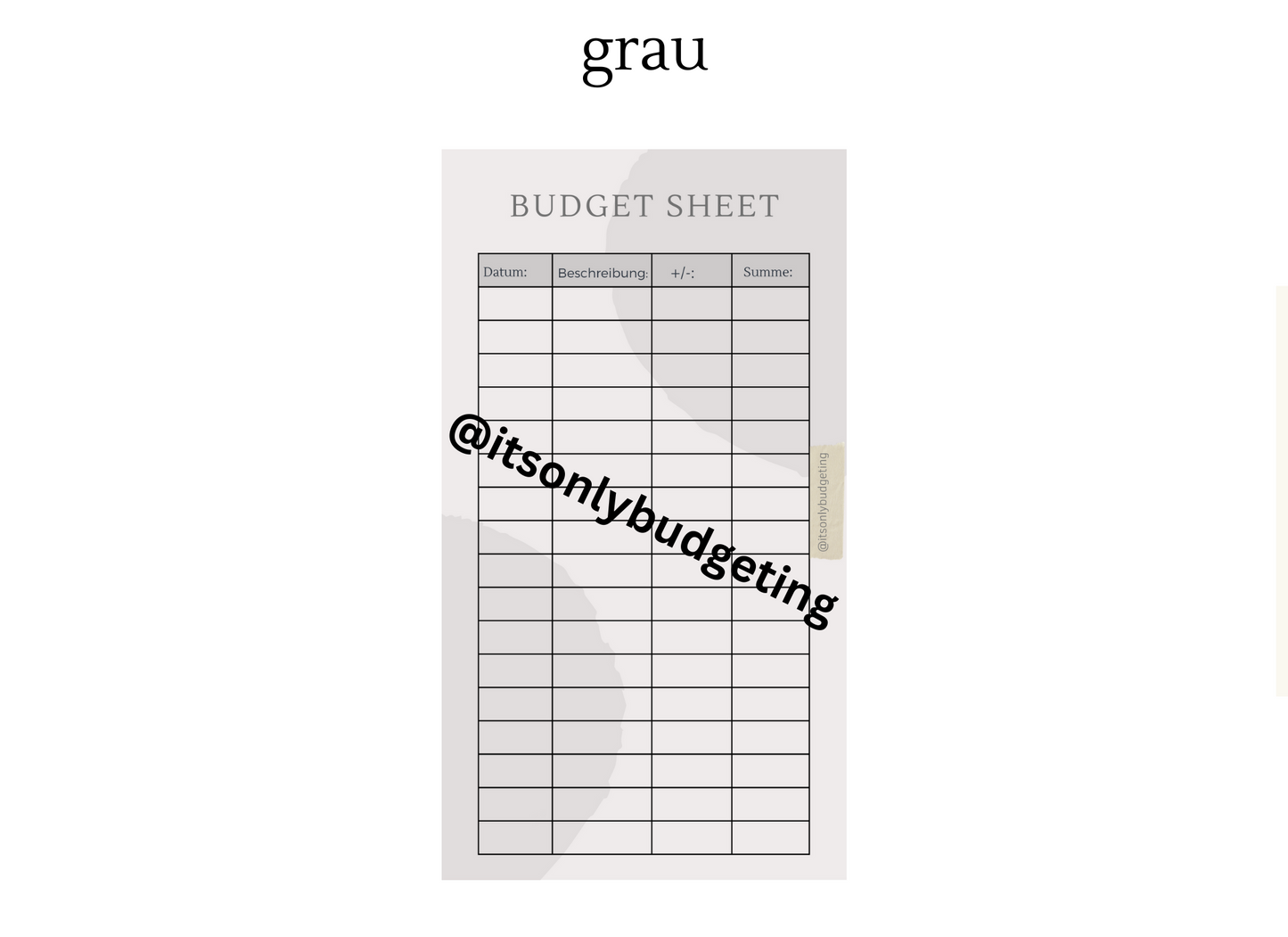 Budget sheets A7