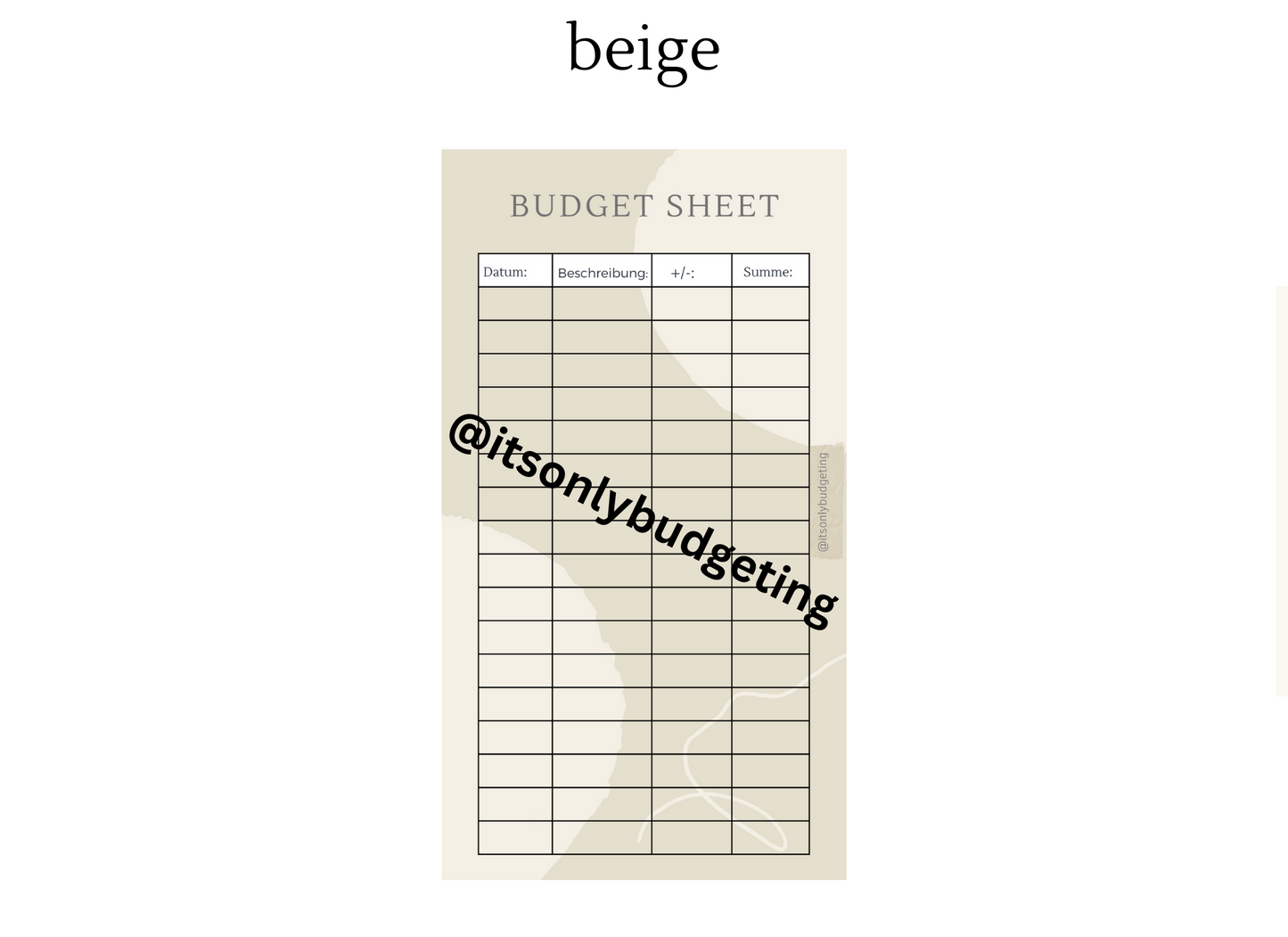 Budget sheets A7