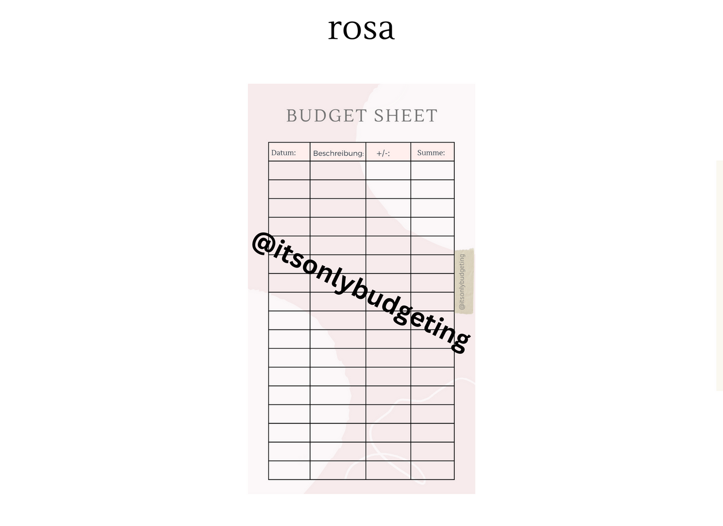 Budget sheets A7